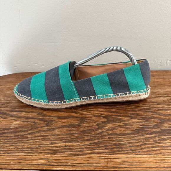 J. Crew Cap Toe Blue Green Stripe Espadrille Slip‎ On Flats Women’s Size 10 - Picture 1 of 6